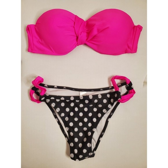 Mama Bear Other - MAMA Bear Women's 2pc Push Up Swimwear Bikini Pink/Black Polka-dot Size M